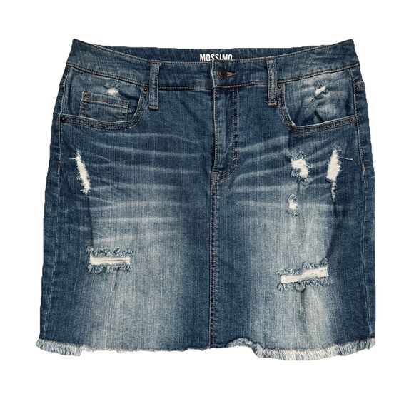 Mossimo Denim Skirt 10/30 (31x16.5) Blue Straight Distressed Super Stretch Women - Picture 2 of 8